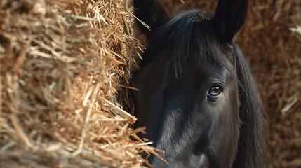 Close-up of a Majestic Black Horse / 威厳ある黒馬のクローズアップ