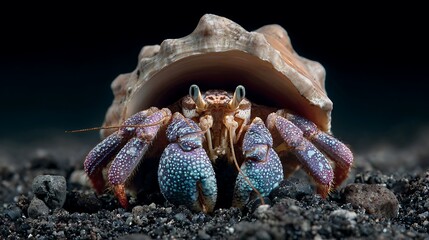 Hermit Crab on Dark Sand at Night / 夜の暗い砂の上のヤドカリ