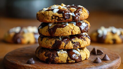 Stack of Freshly Baked Chocolate Chip Cookies / 焼きたてのチョコチップクッキーの山