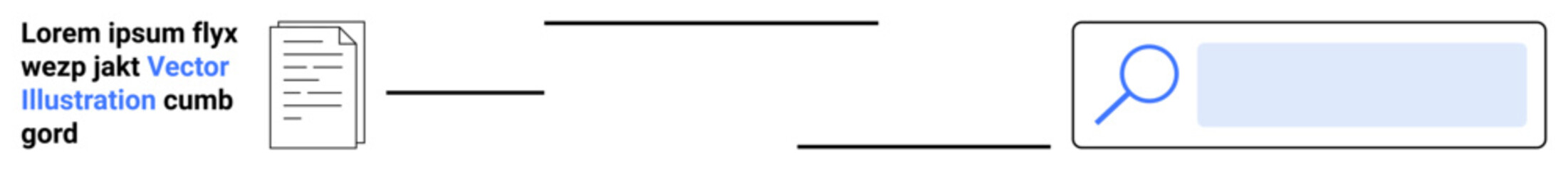 Data management, information retrieval, search tools, content discovery, digital archives, file indexing. Document icon linked to search bar with magnifying glass. Data management and search tools © robu_s