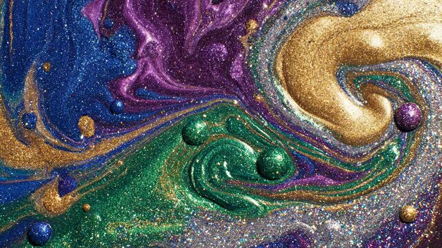 Hypnotic Metallic Glitter Fluid Art | Gold, Blue, Green, Purple Swirls