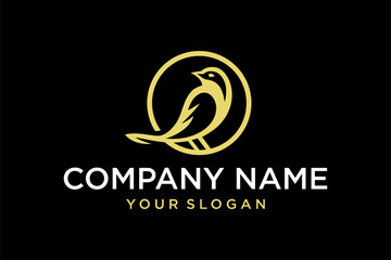 Fototapeta premium Elegant Golden Bird Logo Design in a Circle with Modern Minimalist Style on a Black Background