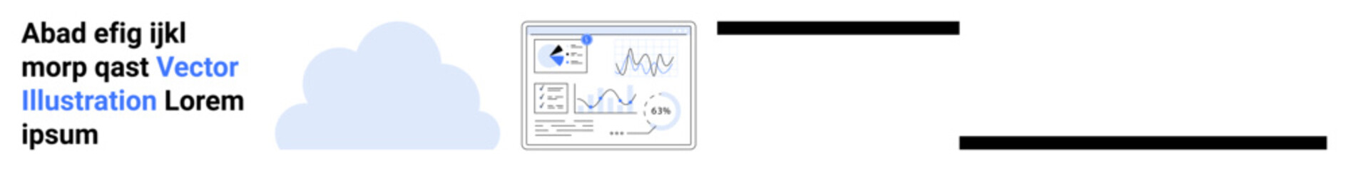 Obraz premium Cloud computing, data analysis, technology solutions, online storage, information sharing, business growth. A cloud alongside a digital dashboard with graphs and charts. Cloud computing and data