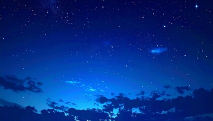 Serene Night Sky with Stars and Clouds in Deep Blue.