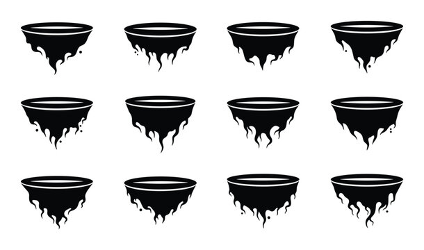 Collection of black cauldrons with drips ideal for halloween designs exactly one hundred length