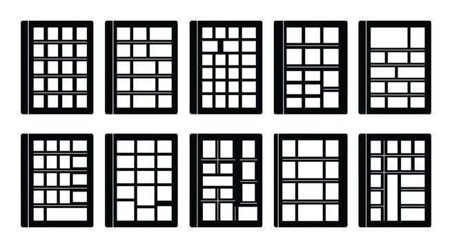 Collection of manga panels template to create comic strips with various layouts and grids