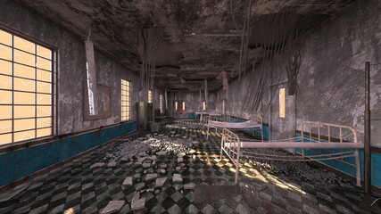 廃墟病室　3DCGレンダリング