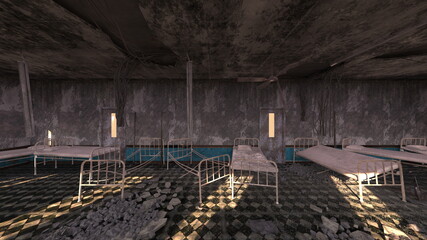 廃墟病室　3DCGレンダリング