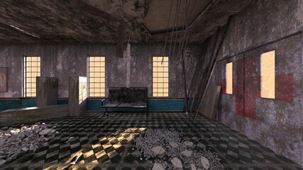 廃墟病室　3DCGレンダリング