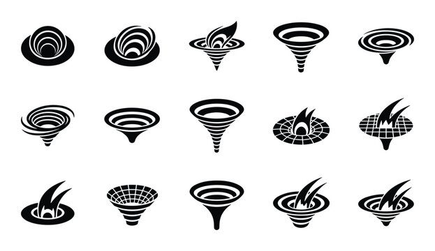 Set of black hole abstract vector illustration science fiction space time portal singularity