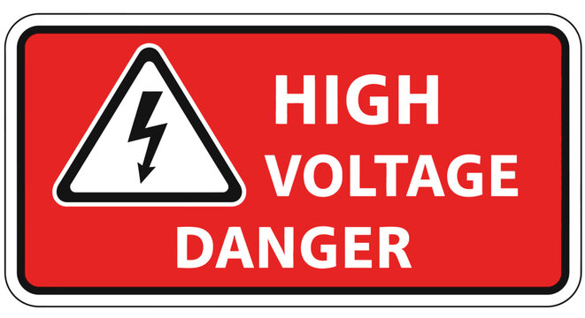 High Voltage Danger Warning Sign with Lightning Bolt, Electrical Hazard Alert, isolated white background.