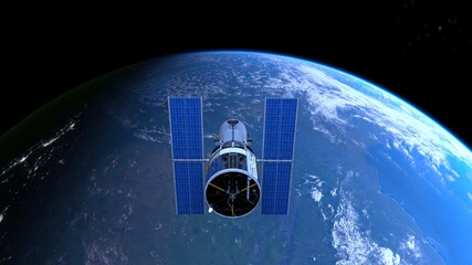 人工衛星と地球　3DCGレンダリング