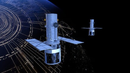 人工衛星と地球　3DCGレンダリング