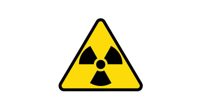 A yellow triangular warning sign with a black border and the international radiation symbol in the center, indicating a radioactive hazard.