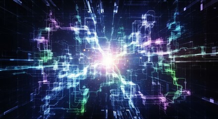 Fototapeta premium Abstract Digital Network With Bright Energy Glow