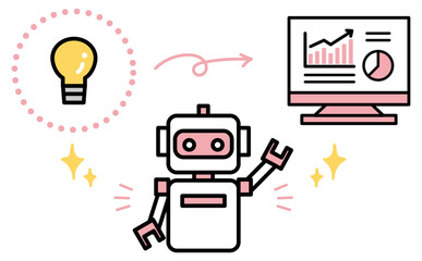 AIによるデータ分析と業務効率化のイメージイラスト