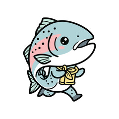 Obraz premium Cartoon fish wearing boots and bow tie jumping happily with sparkles isolated on white background