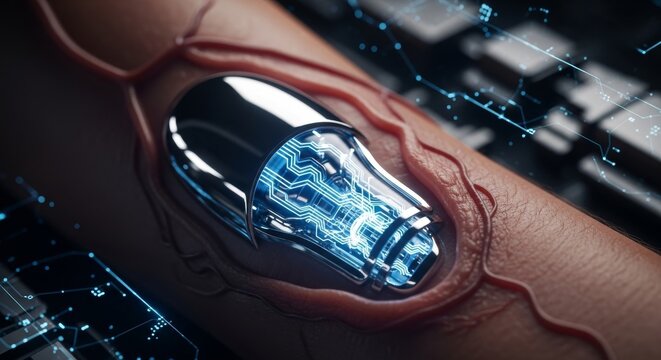 Cybernetic Implant Emerging From Human Skin
