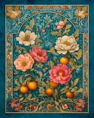 Decorative plant border illustration with figs and swirling leaves for timeless design projects