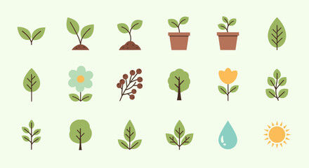 Collection of Various Plants and Botanical Elements.