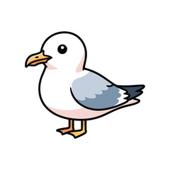 Fototapeta premium Cute cartoon seagull standing isolated on white background minimalist illustration