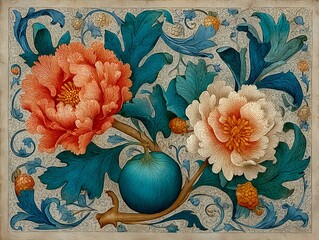 Vintage botanical illustration of fig vines forming an elegant rectangular border for poster layout