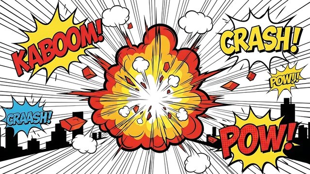 Explosion in city comic book style.