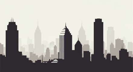 Fototapeta premium Pixelated Cityscape with Black and White Silhouettes and Pixelated Structures in a Retro-Game Style