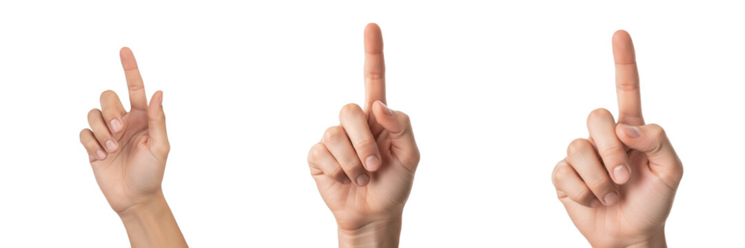 Hand making press button gesture close-up isolated on white background, human hand simulating button press or touchscreen interaction, hand communication, body language, hand posture, finger gesture