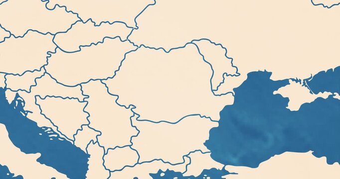 Beautiful zoom in of a romania map with most important cities and frontier lines