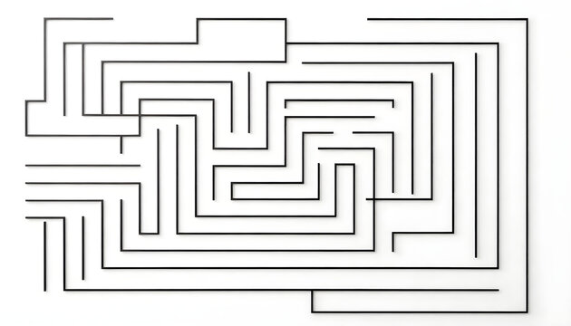 Abstract black maze pattern on a clean white background, representing complexity and challenge