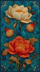 Heritage inspired botanical frame illustration with fig branches and ornamental plant motifs