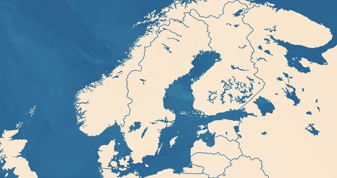 Beautiful zoom in of a sweden map with most important cities and frontier lines