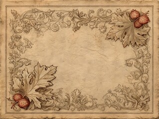Botanical border composition featuring fig fruit and layered leaves in classic decorative style