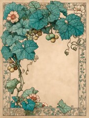 Botanical border composition featuring fig fruit and layered leaves in classic decorative style