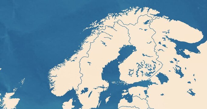 Beautiful zoom in of a norway map with most important cities and frontier lines