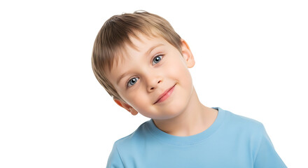 A young boy with a cheerful expression on transparent background