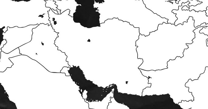 The zoom in of a iran map with the alleged locations of nuclear facilities in the country