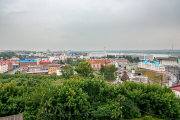 Naklejka premium City layout shows how commerce culture and governance shaped Tomsk right bank
