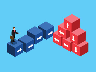 Businessman Facing Strategic Choice Between Organized Growth and Complex Market Challenges 3d isometric vector illustration