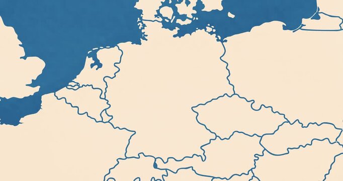 Beautiful zoom in of a germany map with most important cities and frontier lines