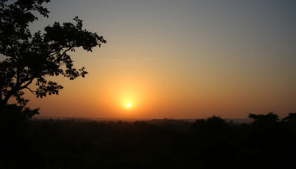 Fototapeta premium Calm radiant sunset horizon above jungle