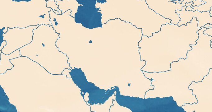 Beautiful zoom in of a iran map with most important cities and frontier lines