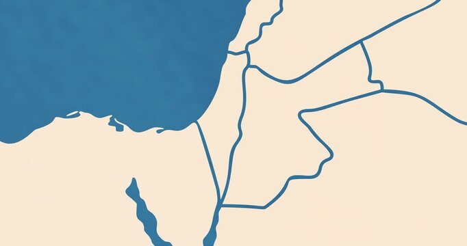 Beautiful zoom in of a israel map with most important cities and frontier lines