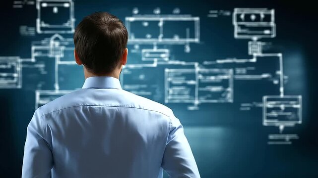 Faceless comprehensive overview of business optimization execution framework roadmap featuring person as key element, strategic visualization, with copy space