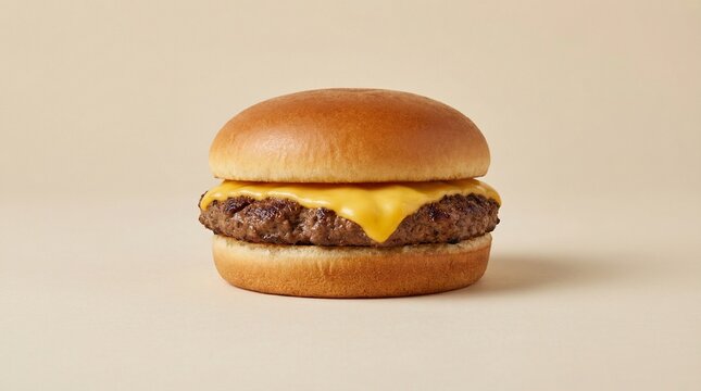 Classic Cheeseburger with Melted Cheese on a Plain Background