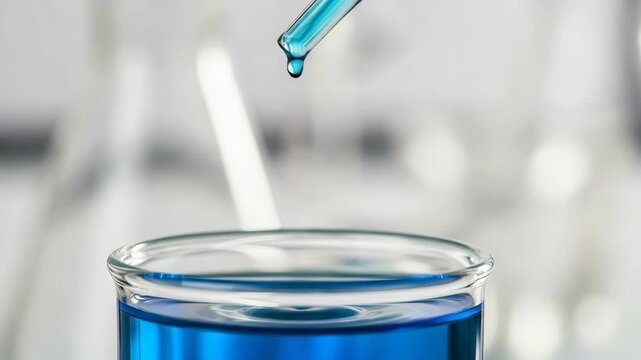 Falling Drop Into Blue Liquid Demonstrating Clean Water Experiment