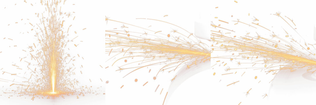 Sparks from Metal Grinding Isolated on Black Background, Industrial Grinding Spark Shower Overlay, Steel Cutting Spark Spray Effect, Bright Welding Spark Texture for VFX, Video Editing, Motion Graphic