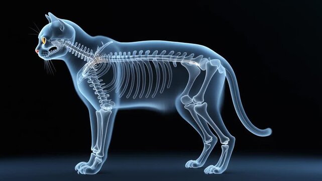 Stehende Katze mit transparenter R&ouml;ntgen anatomie. Knochen und Gelenke vom Skelett dargestellt