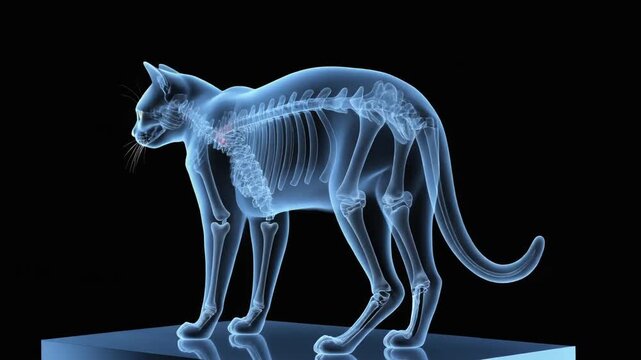 Stehende Katze mit transparenter R&ouml;ntgen anatomie. Knochen und Gelenke vom Skelett dargestellt